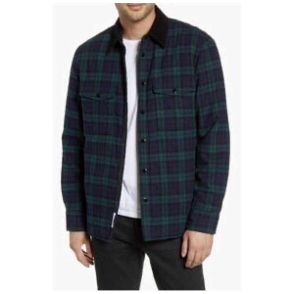 Rag & Bone Mens Black Watch Plaid‎ Shacket Size M Flannel Quilted Snap Up Work